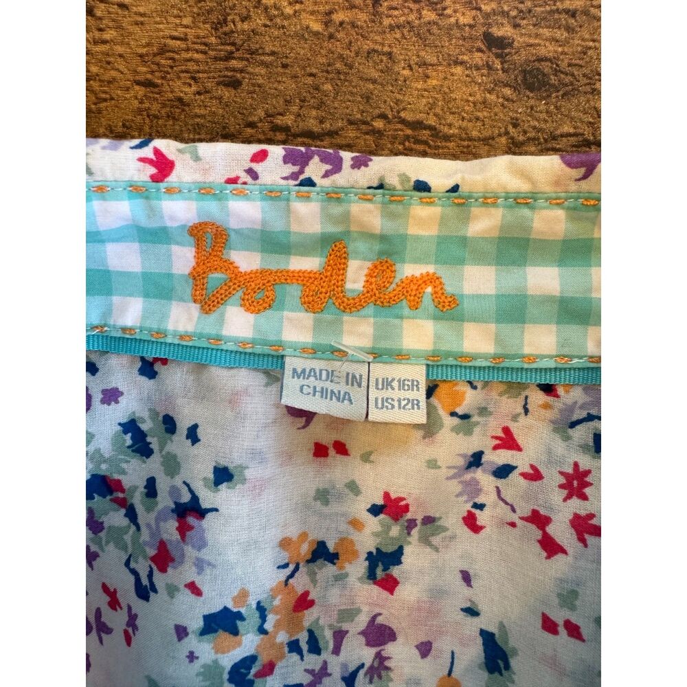 Boden Women's Floral Print Button Down Shirt UK 16R US 12R Cotton Gingham Cuffs - Picture 4 of 6